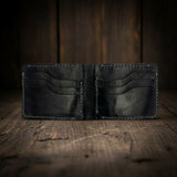 Full Grain Leather Dollar-Size Bifold Wallet – Midnight Black